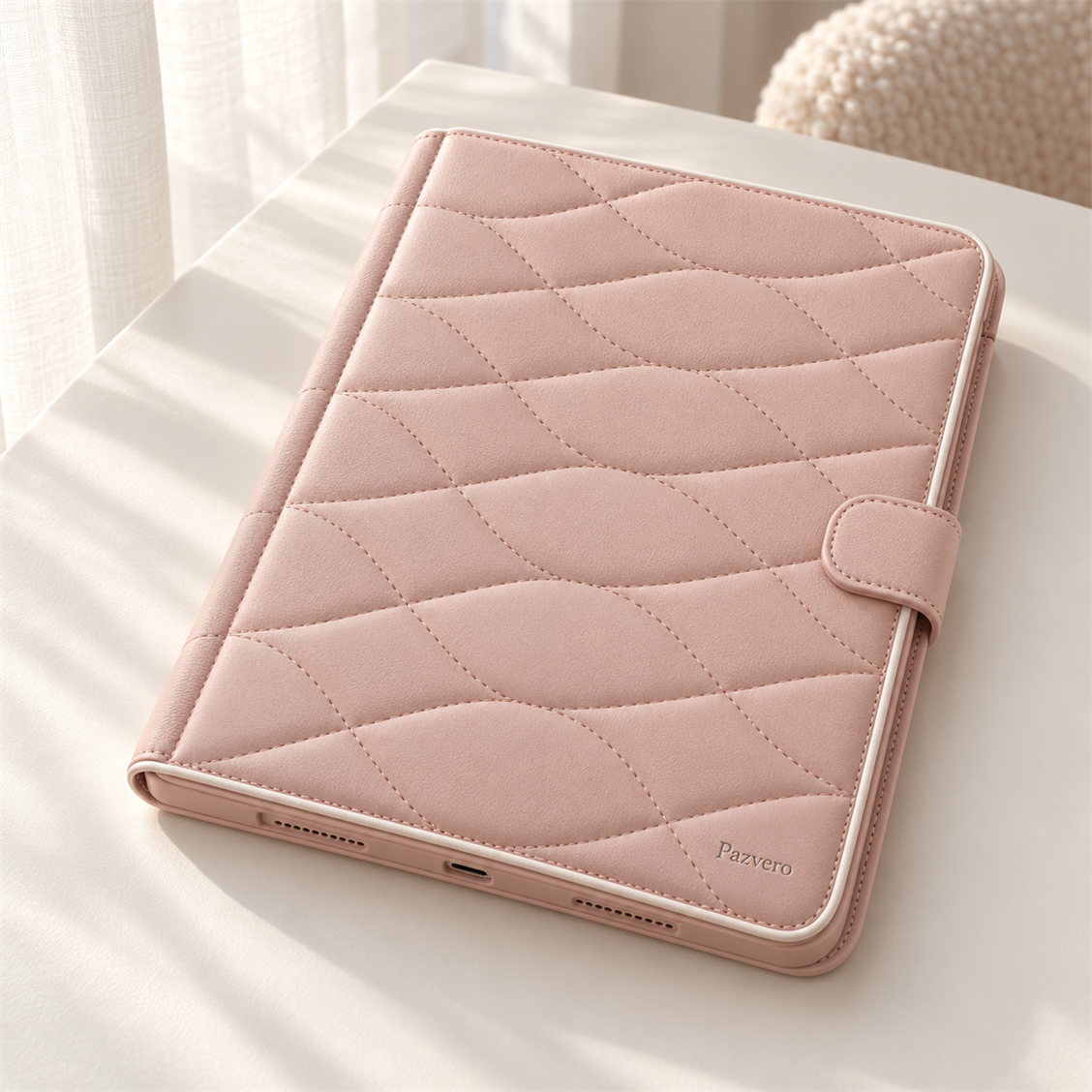 Pazvero Blush Diamond Quilted Folio fit and detail view