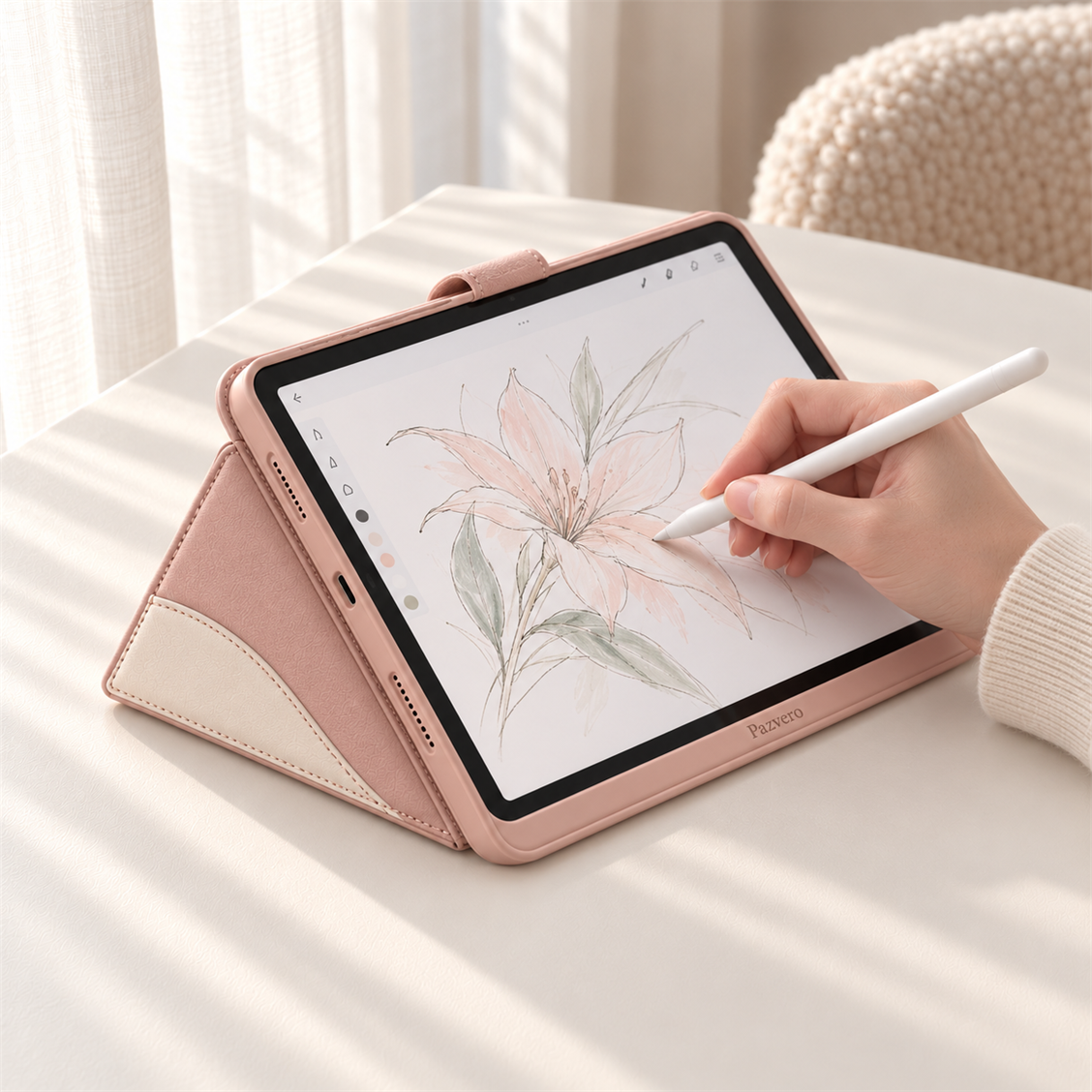 Pazvero Blush Geometry Folding Case fit and detail view
