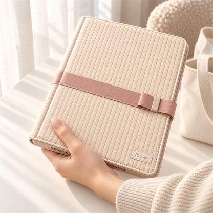 Pazvero Cream Ribbed Bow Folio main case view