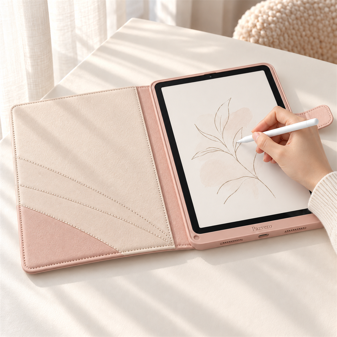 Pazvero Pearl Blush Corner Folio fit and detail view